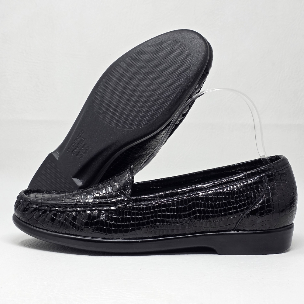SAS Womens Size 9 Simplify Everyday Loafer Moccasin Black Patent Croc Leather